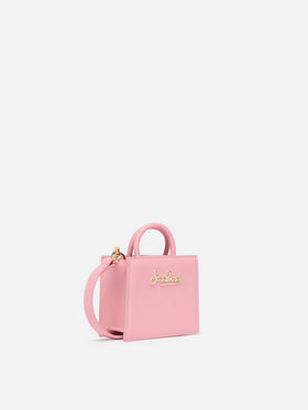 Structured Shop micro bag in pink smooth leather with metal tag