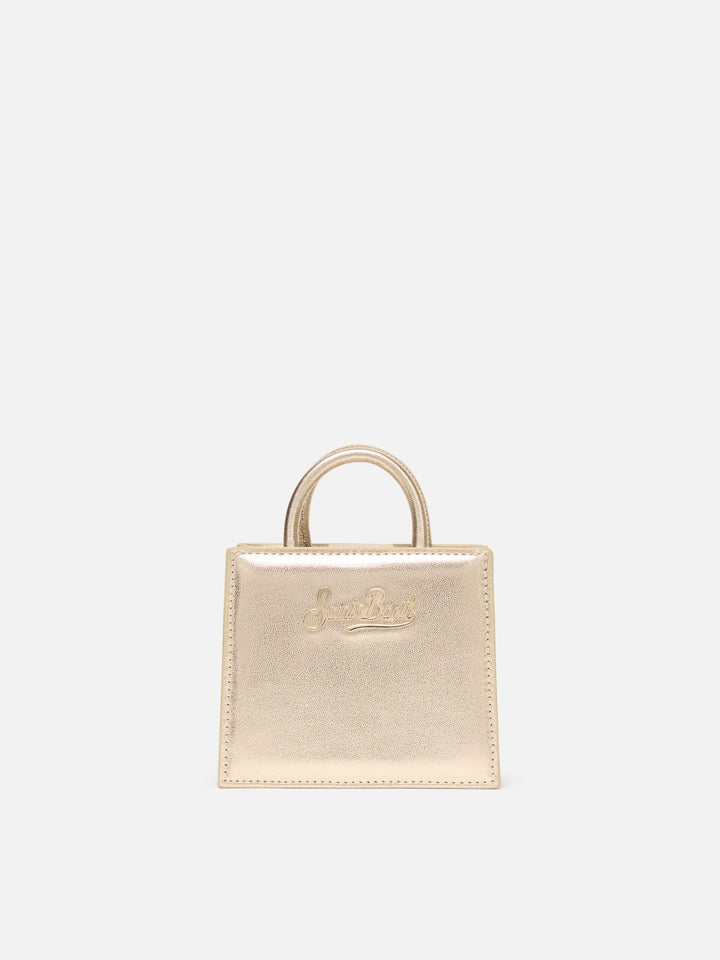 Shop Bag Micro in pelle laminata gold
