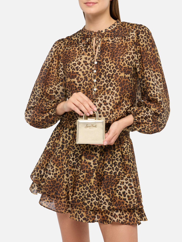 Shop Bag Micro in pelle laminata gold