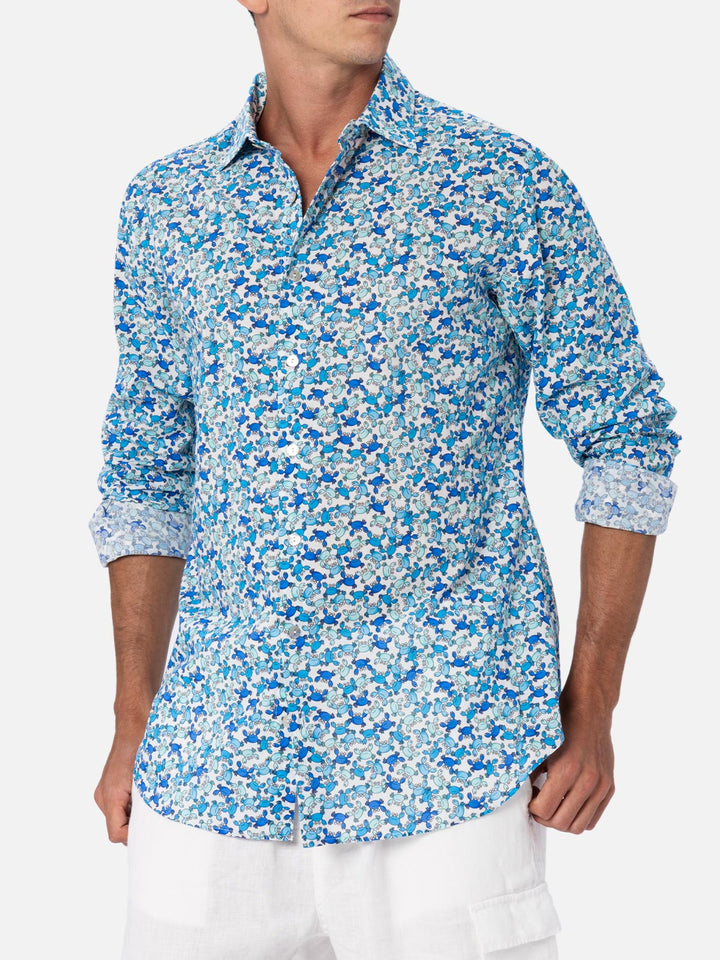 Herren-Baumwoll-Musselin-Hemd Sikelia mit Krabben-Print