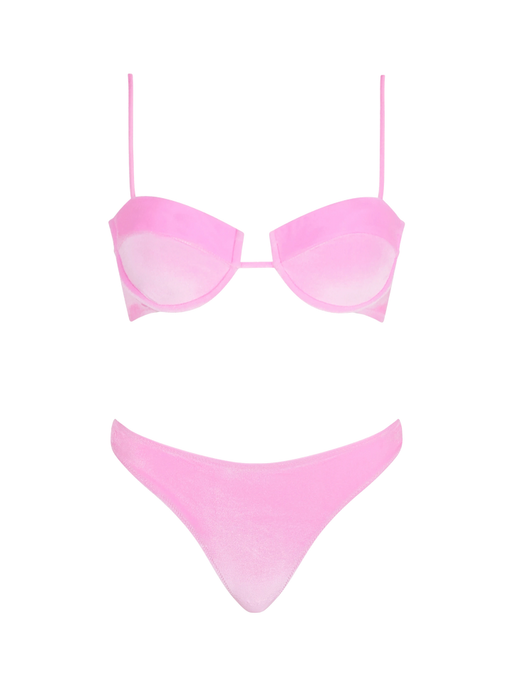 Bikini a bralette con ferretto in ciniglia rosa da donna Salina Naomi