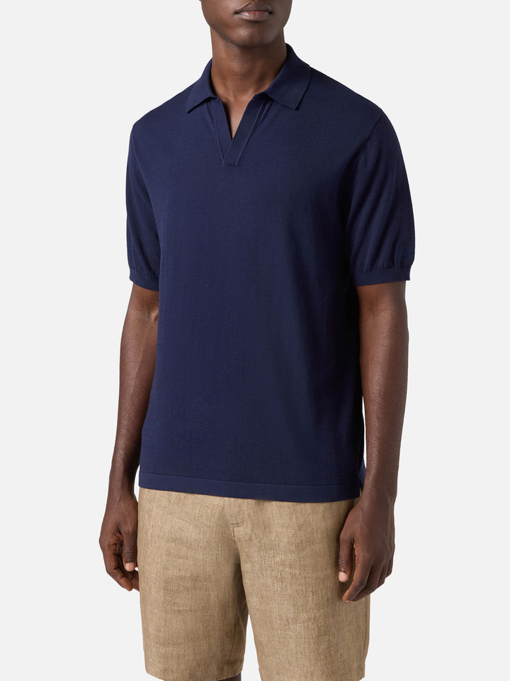 Polo Sloan in cotone pregiato high twist blu navy