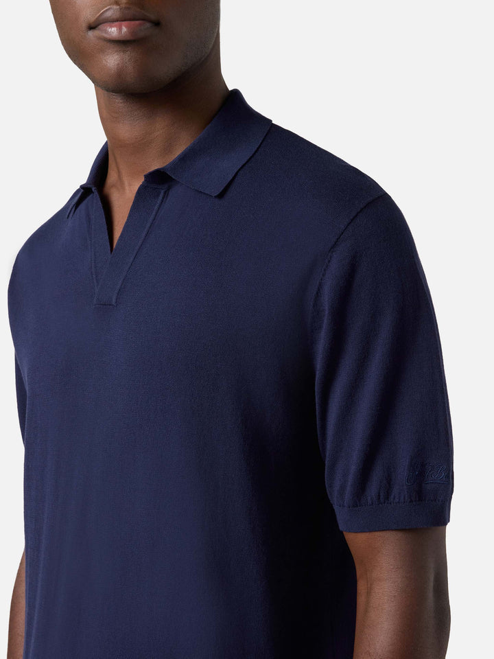 Polo Sloan in cotone pregiato high twist blu navy