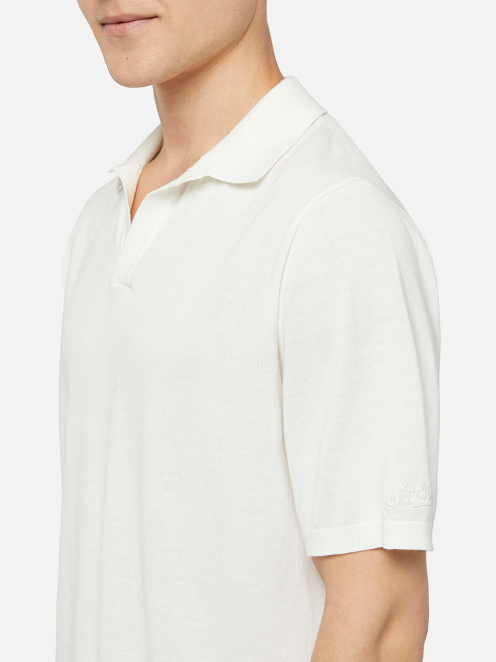 Sloan white buttonless knitted polo shirt - MC2 Saint Barth