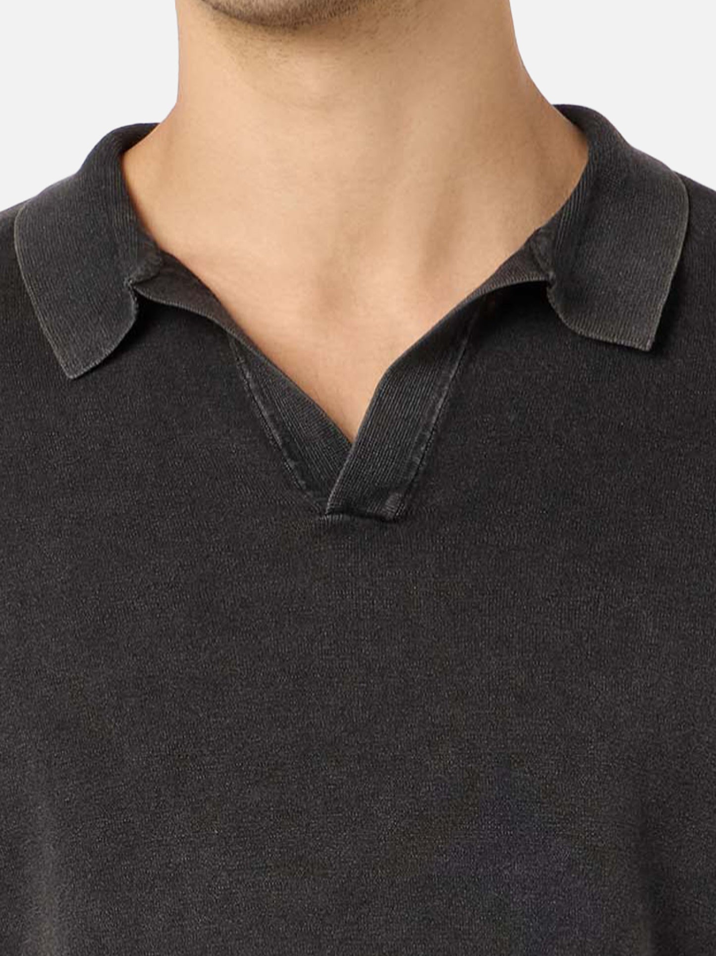 Schwarzes Herren-Strickpoloshirt Sloan mit Vintage-Behandlungseffekt