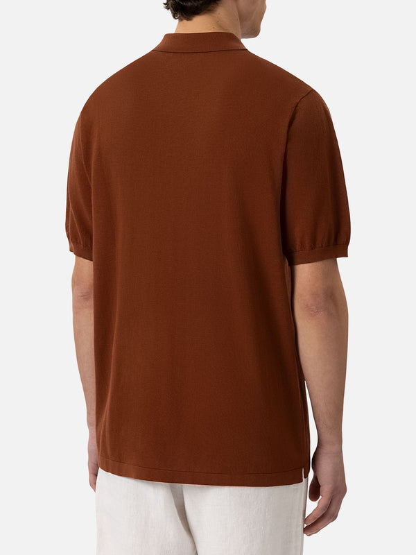 Sloan camel brown knitted polo shirt