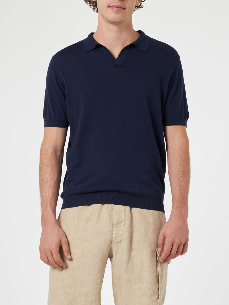 Man navy blue knit polo shirt Sloan