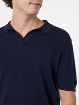 Man navy blue knit polo shirt Sloan