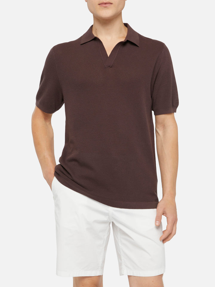 Sloan – Braunes Poloshirt aus Netzstoff
