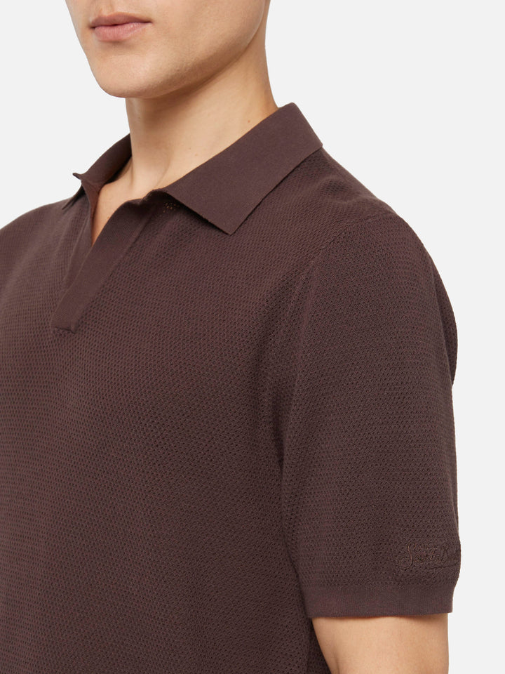 Sloan – Braunes Poloshirt aus Netzstoff