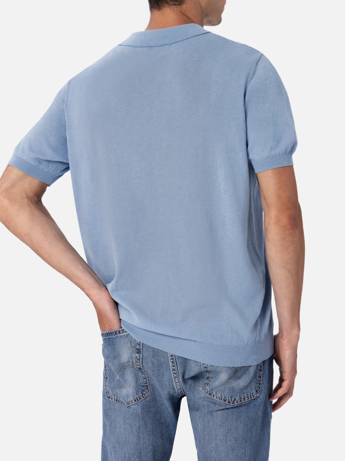 Sloan light blue buttonless knitted polo shirt