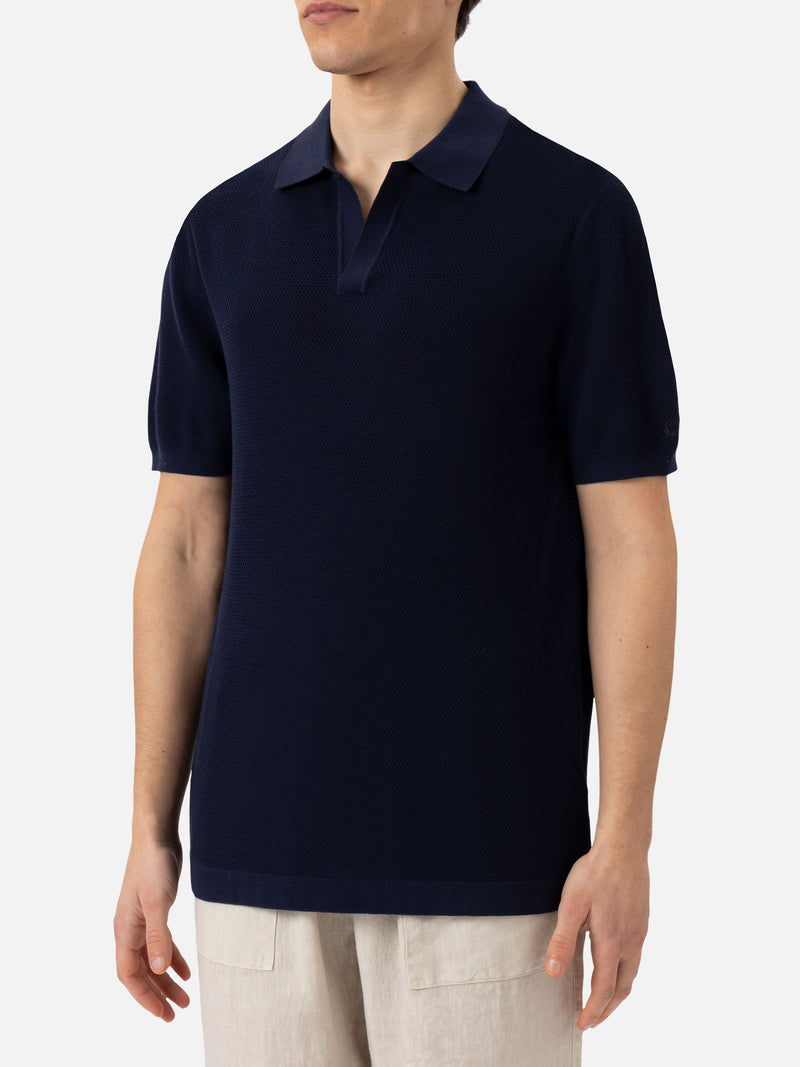 Sloan navy blue mesh knitted polo shirt