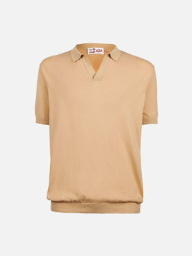 Polo Sloan in maglia beige senza bottoni