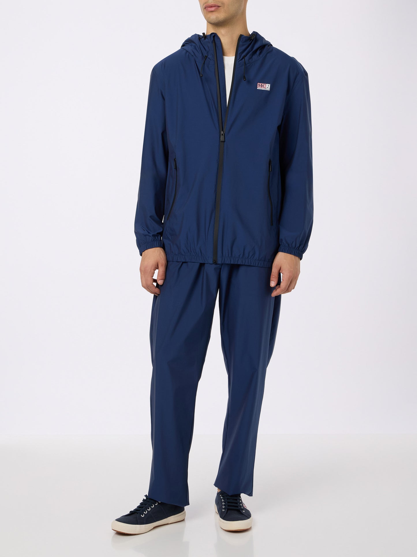 Man hooded lightweight navy blue fabric windbreaker Sloop - MC2 Saint Barth