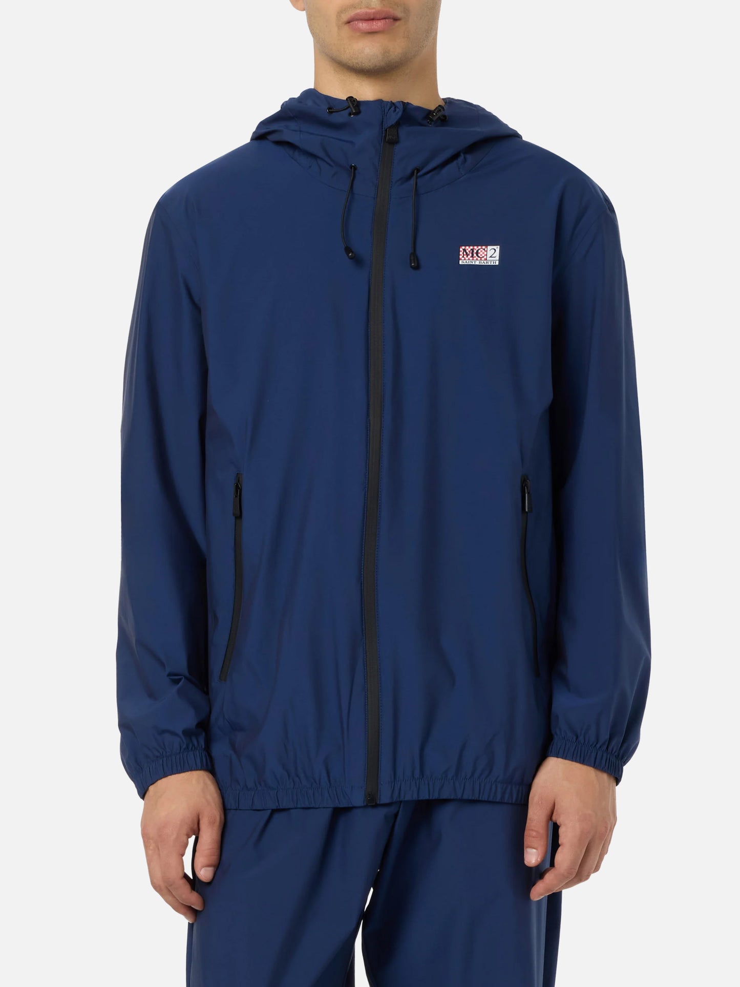 Man hooded lightweight navy blue fabric windbreaker Sloop