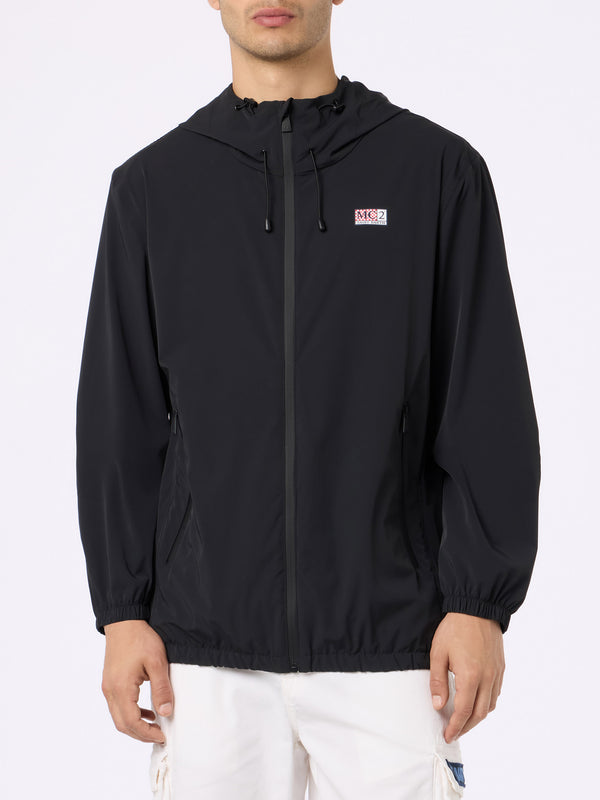 Man hooded lightweight black fabric windbreaker Sloop