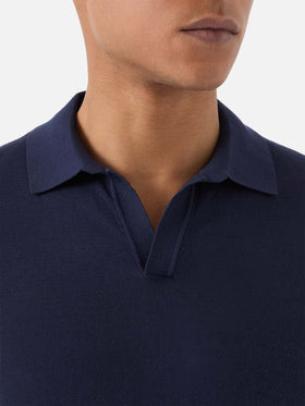 Sloan long-sleeve solid blue polo in premium high-twist cotton