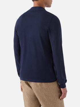 Sloan long-sleeve solid blue polo in premium high-twist cotton