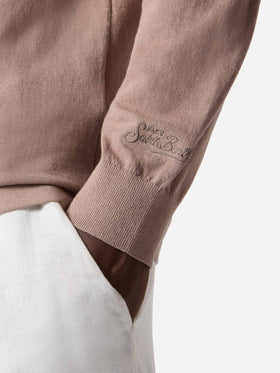 Sloan long-sleeve solid taupe polo in premium high-twist cotton