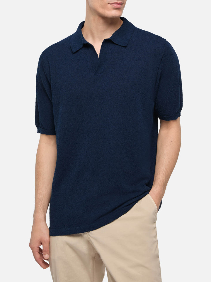 Sloan navy blue buttonless terry polo shirt