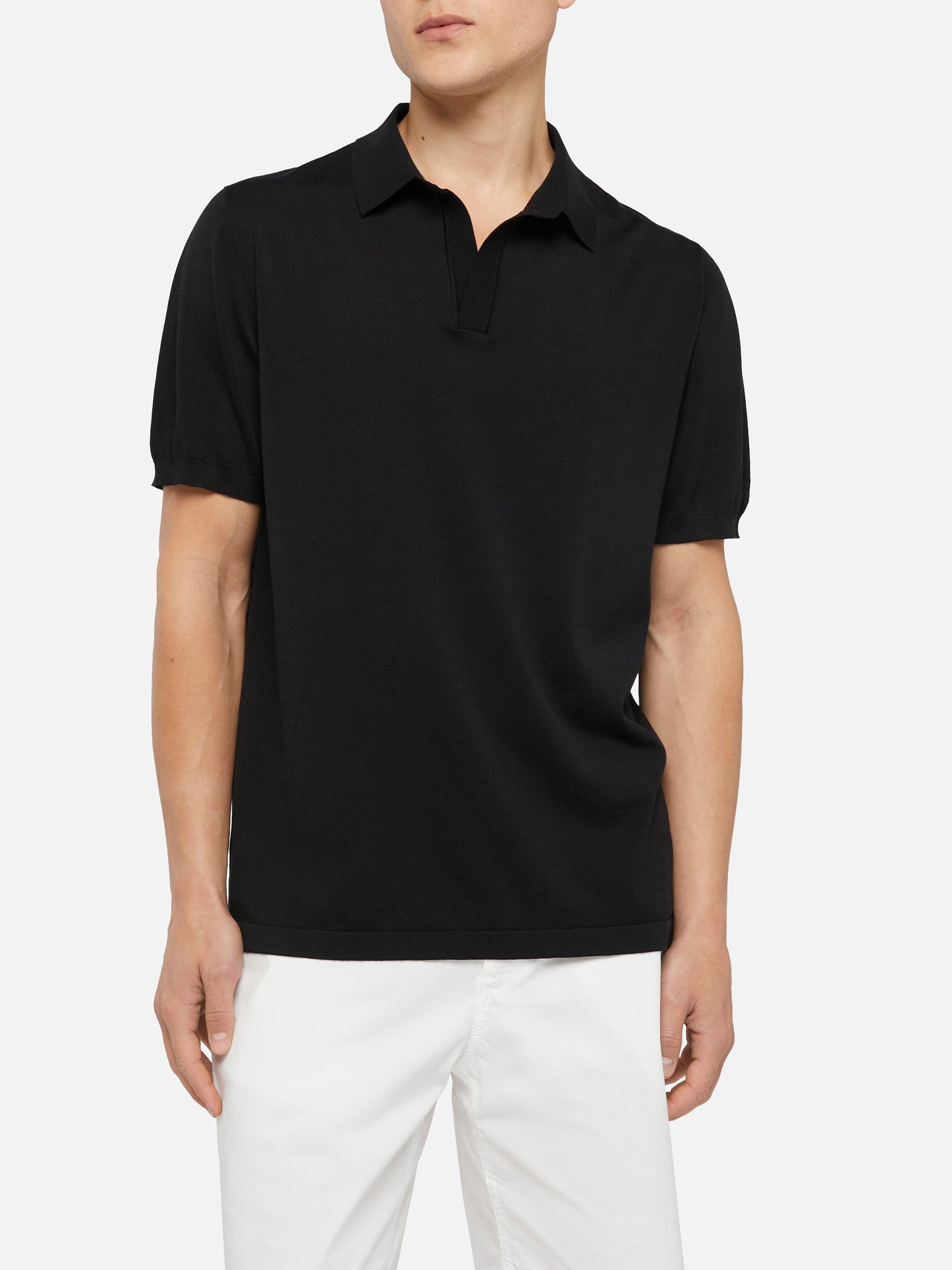 Sloan black silk cotton knitted polo shirt