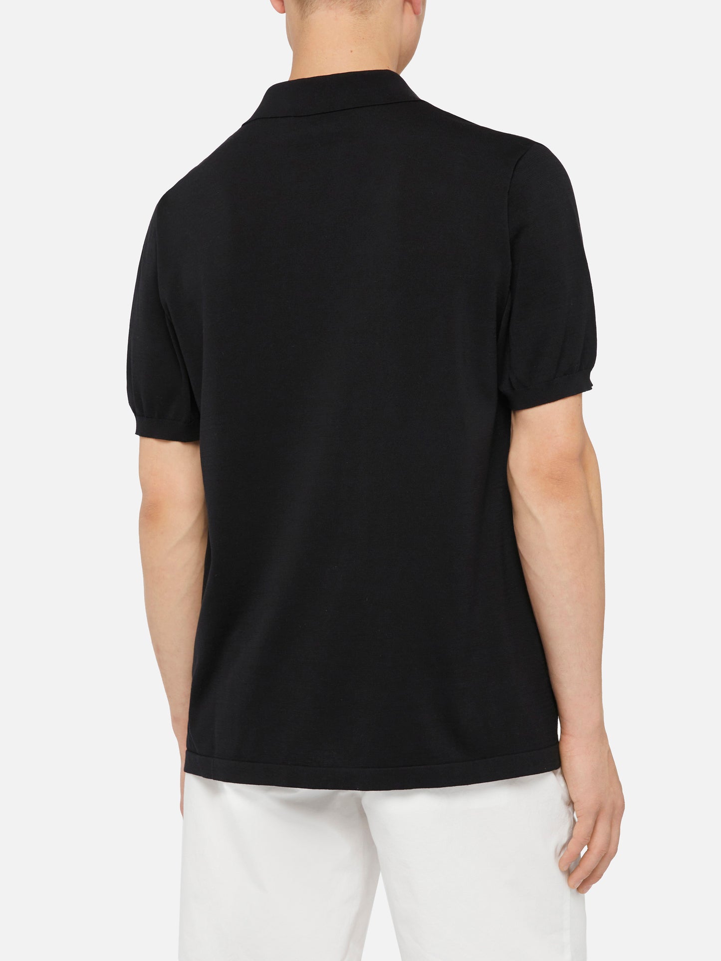 Sloan black silk cotton knitted polo shirt