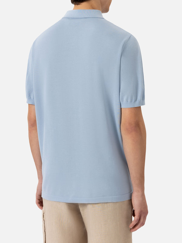 Sloan light blue silk cotton knitted polo shirt