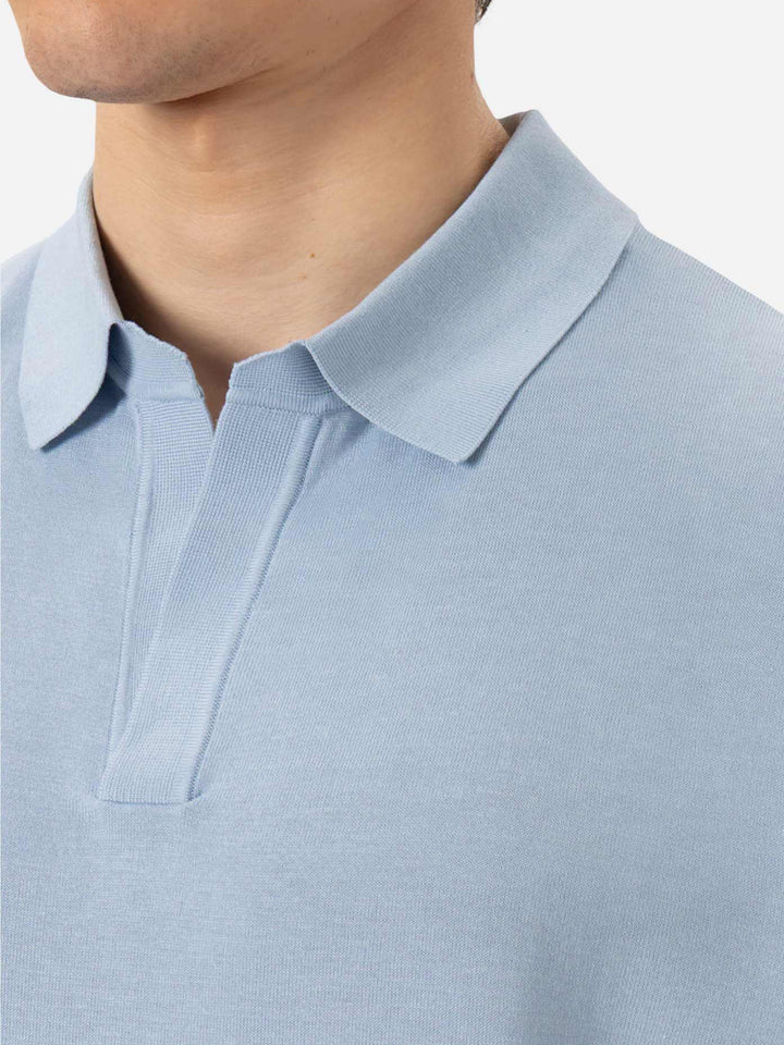 Sloan hellblaues Poloshirt aus Seiden-Baumwoll-Strick