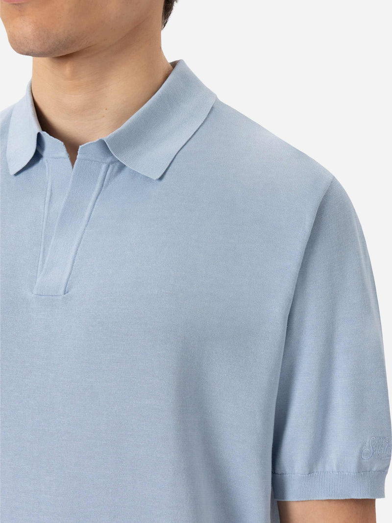 Polo Sloan in maglia di seta e cotone azzurro