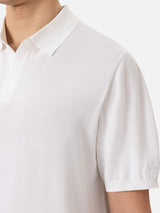 Sloan white silk cotton knitted polo shirt