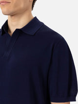 Sloan navy blue silk cotton knitted polo shirt