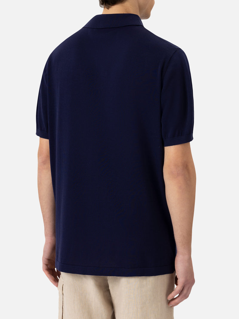 Sloan navy blue silk cotton knitted polo shirt