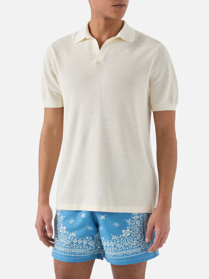 Sloan Mesh beige polo in premium high-twist cotton