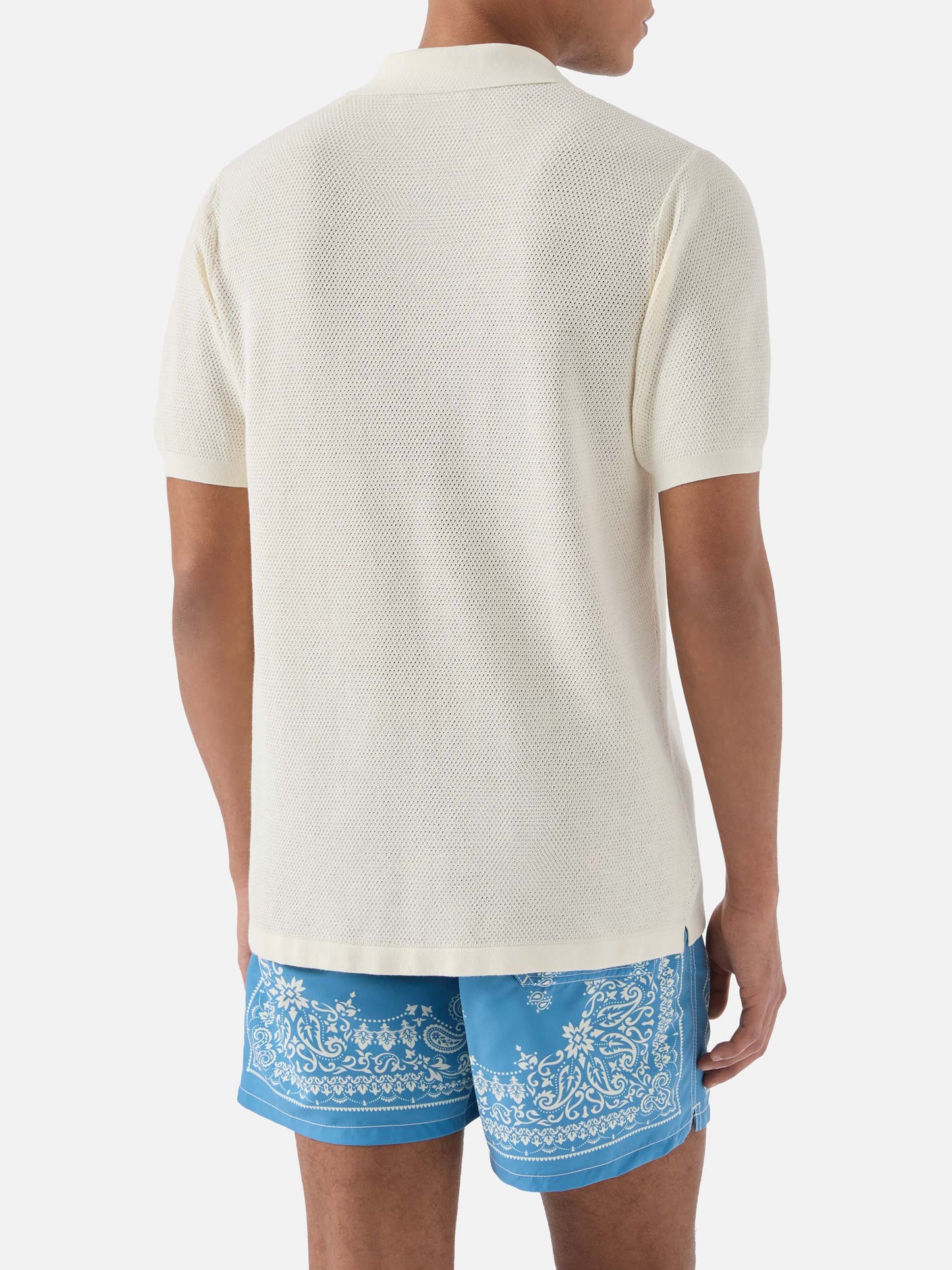 Sloan Mesh beige polo in premium high-twist cotton