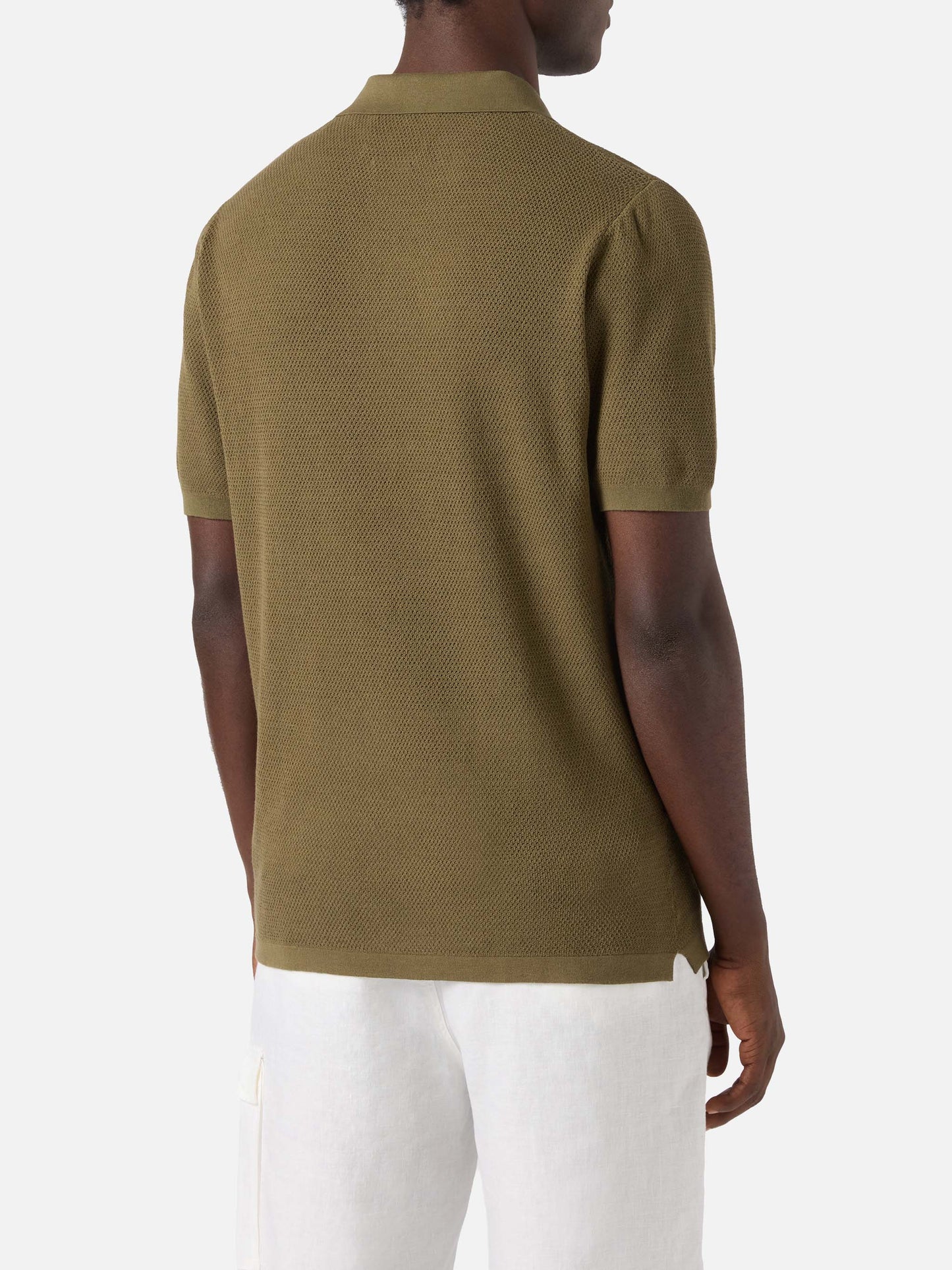 Sloan Mesh military green polo in premium high-twist cotton