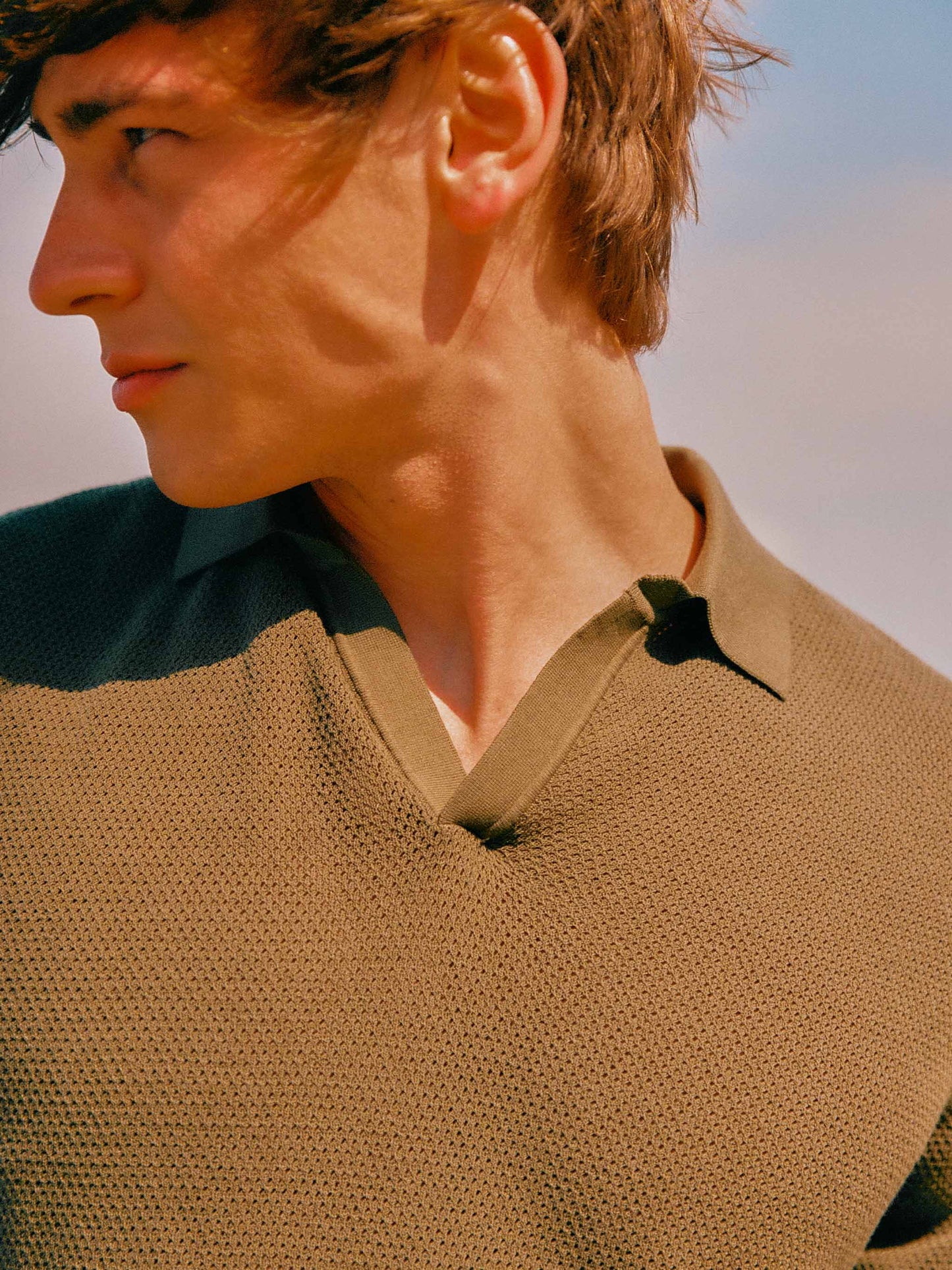 Sloan Mesh military green polo in premium high-twist cotton