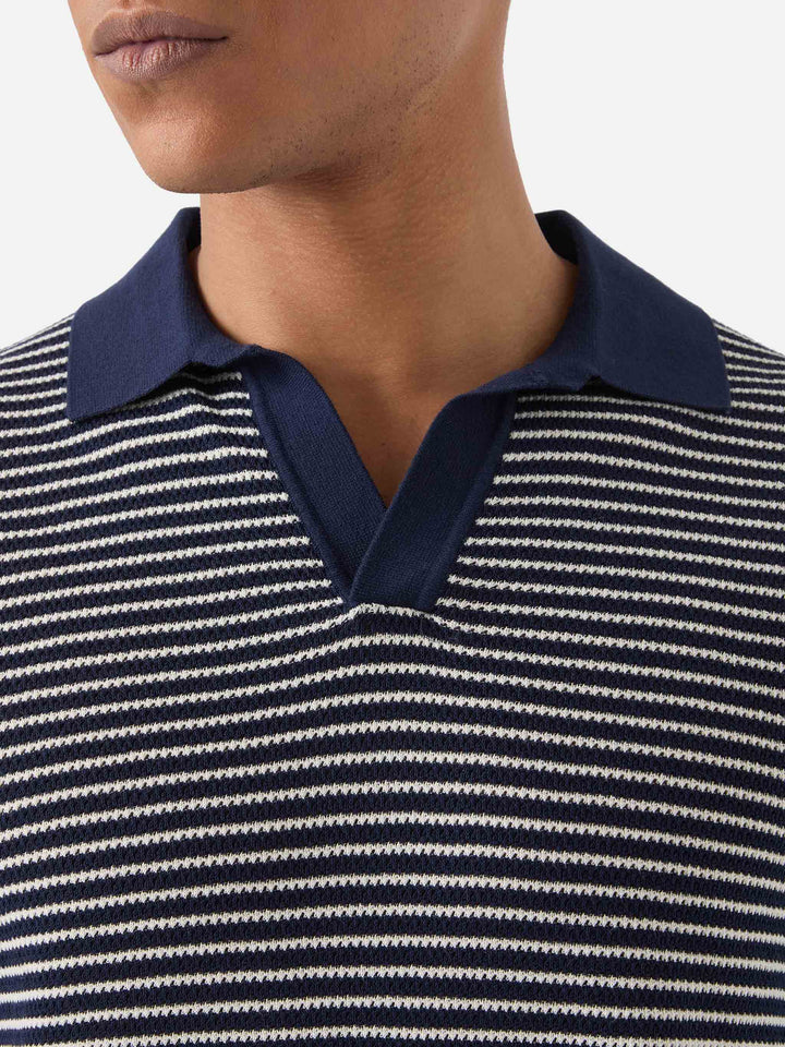 Sloan striped polo in premium high-twist cotton with blue stripes