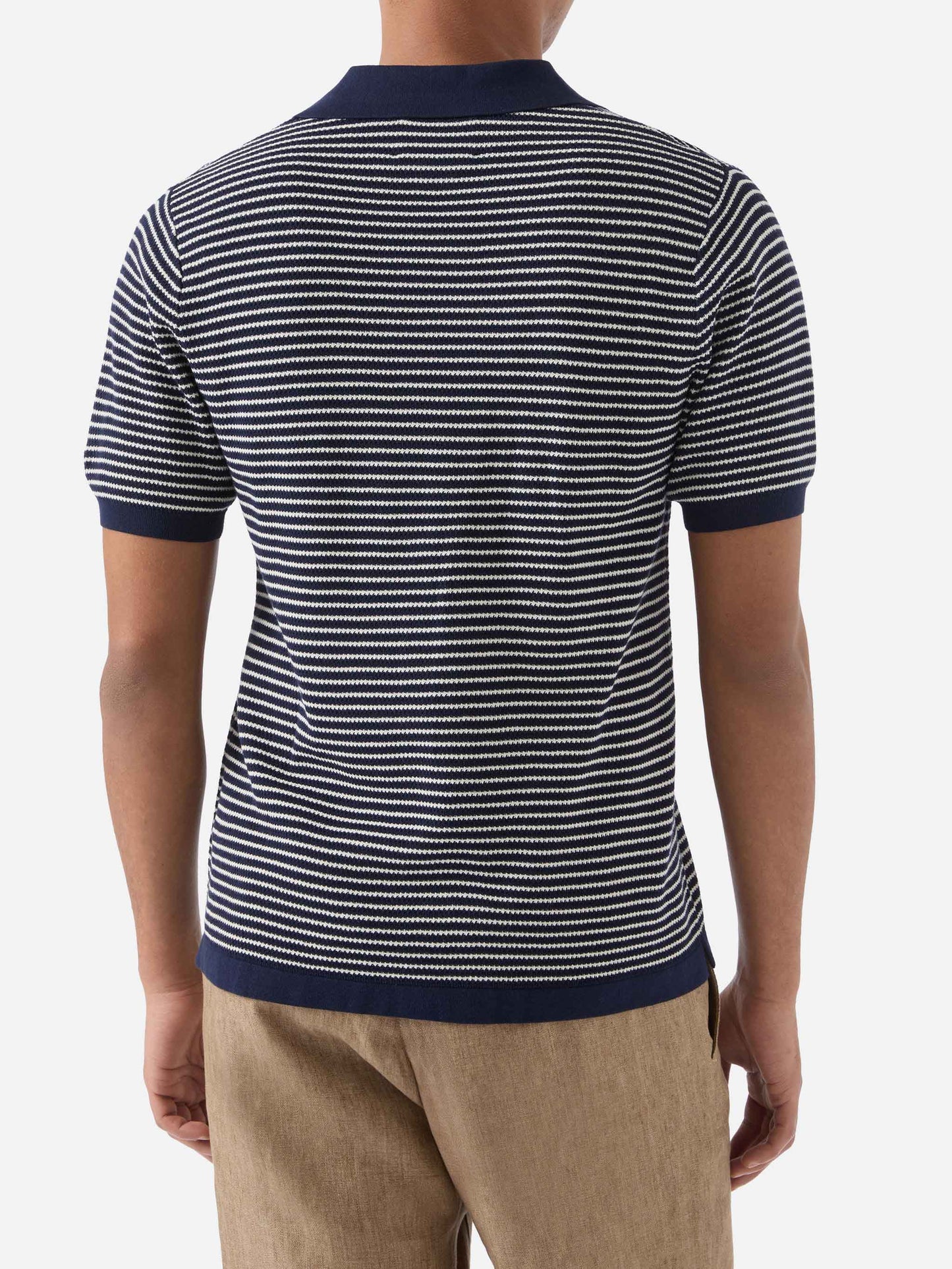 Sloan striped polo in premium high-twist cotton with blue stripes