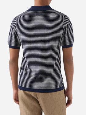 Sloan striped polo in premium high-twist cotton with blue stripes