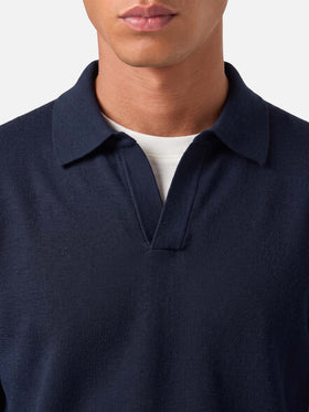 Polo Sloan azul marino de manga larga blue en tejido de algodón y seda 
