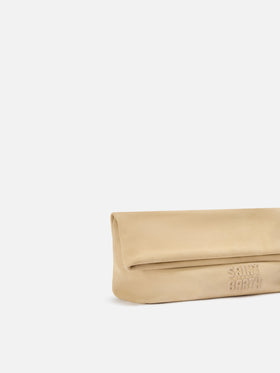 Pochette Maxi beige in camoscio con patch logo