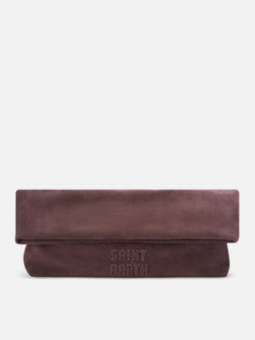 Brown suede Maxi pouch with logo patch