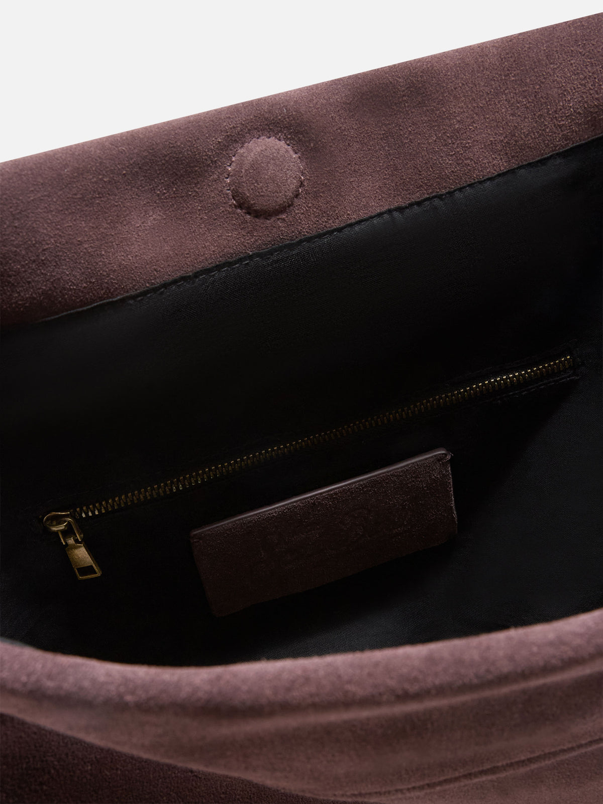 Brown suede Maxi pouch with logo patch