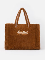 Borsa morbida in peluche marrone con logo a scacchi Saint Barth