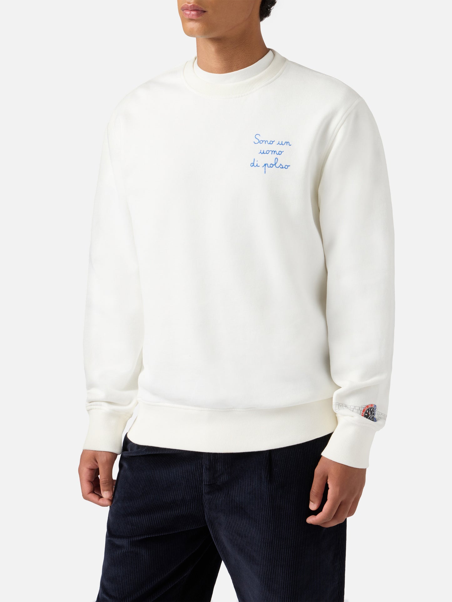 Felpa Soho in cotone bianco con stampa orologio sul polso e ricamo