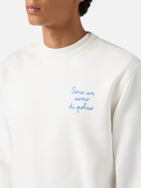 Felpa Soho in cotone bianco con stampa orologio sul polso e ricamo