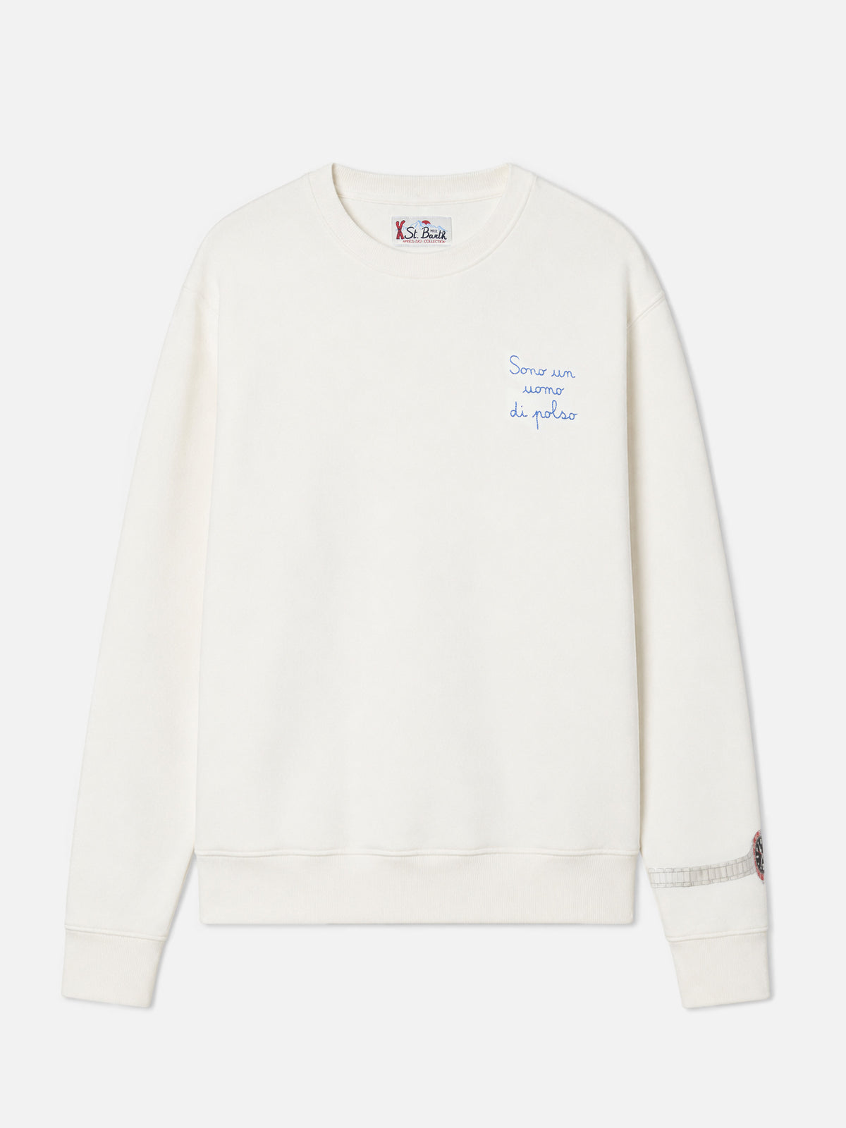 Sweat-shirt Soho en coton blanc avec imprimé montre-bracelet et broderie 