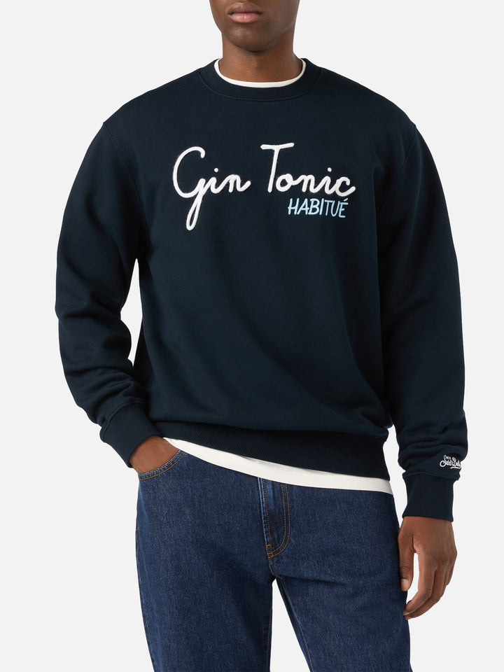 Navy blue Soho cotton sweatshirt with Gin Tonic Habitué embroidery