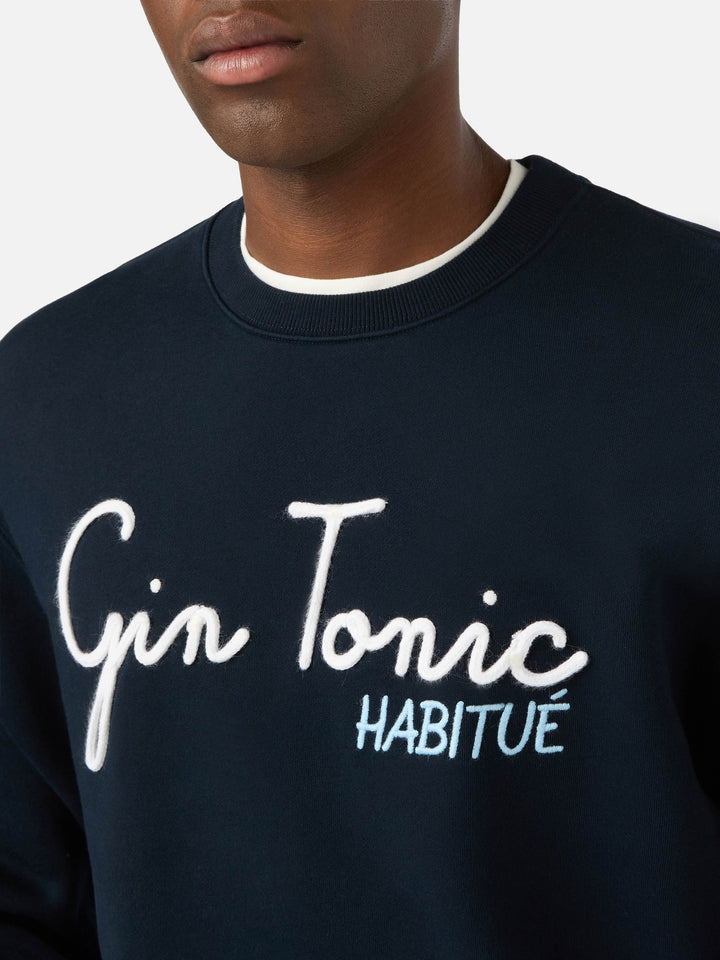 Navy blue Soho cotton sweatshirt with Gin Tonic Habitué embroidery