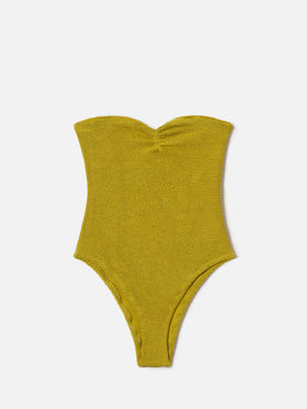 Soleil bandeau one-piece swimsuit in pistachio green crinkle fabric
